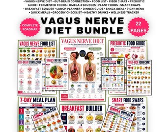 Vagus Nerve Diet Bundle, Gut Brain Food List & Meal Plan Printable, Nervous System Nutrition Guide PDF, Vagus Nerve Food list, PDF Printable