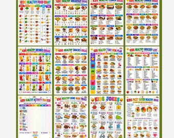 Kids Healthy Meal Planner Printable, Kids Food Chart, Kids Lunch Ideas, Picky Eater Chart, School Lunch Planner, Grocery List, A4 US Letter