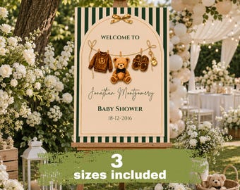 Ralph Lauren Baby Shower Welcome Sign Template, Polo Teddy Bear Welcome Sign, Baby Shower Boy Welcome Poster, Editable Canva