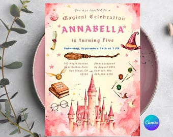 Wizards & Witches Birthday Invitation | Editable Canva Template | Magical Wizard Party Invite | Magic School Birthday Evite (5x7 Printable)