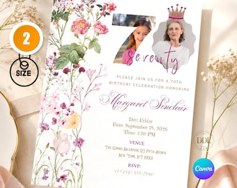 70th Birthday Invitation With Photo, 70th Birthday Invitations Template Men or Women Look Who's 70 Editable Printable Card, DigitalDownload