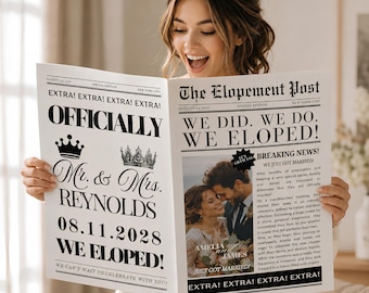 de journal Canva Elopement | Faire-part Nous nous enfuyons | Journal de mariage modifiable | Faire-part Fidélité personnalisé | Futur monsieur et madame