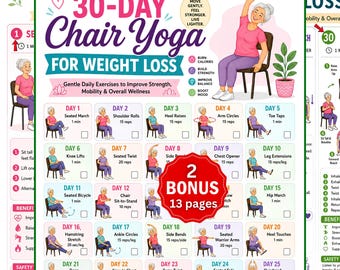30 Day Chair Yoga for Weight Loss Seniors, Chair Exercise Guide, Printable Chair Workout,Senior Home Workout Plan,Gentle Low Impact Yoga PDF