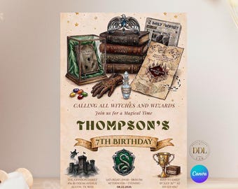 Wizards & Witches Birthday Invitation | Magical School Wizardry Party Invite Printable | Editable Canva Template | digitaldownload 5x7