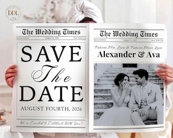 Wedding Newspaper Template, Save the Date Newspaper, Engagement Announcement Canva Template, Future Mrs Editable Keepsake, Instant Download