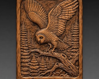 Owl Tree 3D Relief STL – Wildlife Wall Art for CNC Carving (Digital Download)