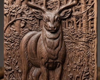 Deer Buck 3D Relief STL | Woodland Wildlife Wall Art Panel (Digital Download) CNC router