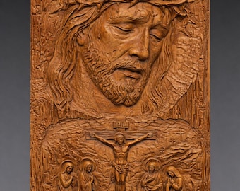 Jesus Crown of Thorns Cross STL File, Crucifixion Relief CNC Carving Model (Digital Download)