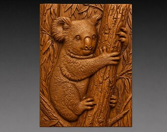 Koala bear 3D Relief STL File, Australia Animal CNC Carving Digital Download