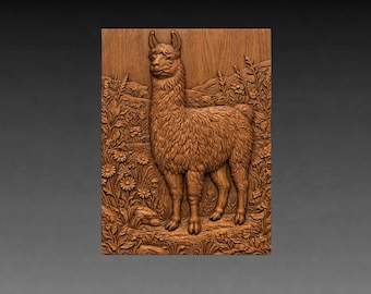 Llama Wildflower Meadow 3D Relief STL File, Floral wildlife animal CNC Carving (Digital Download)