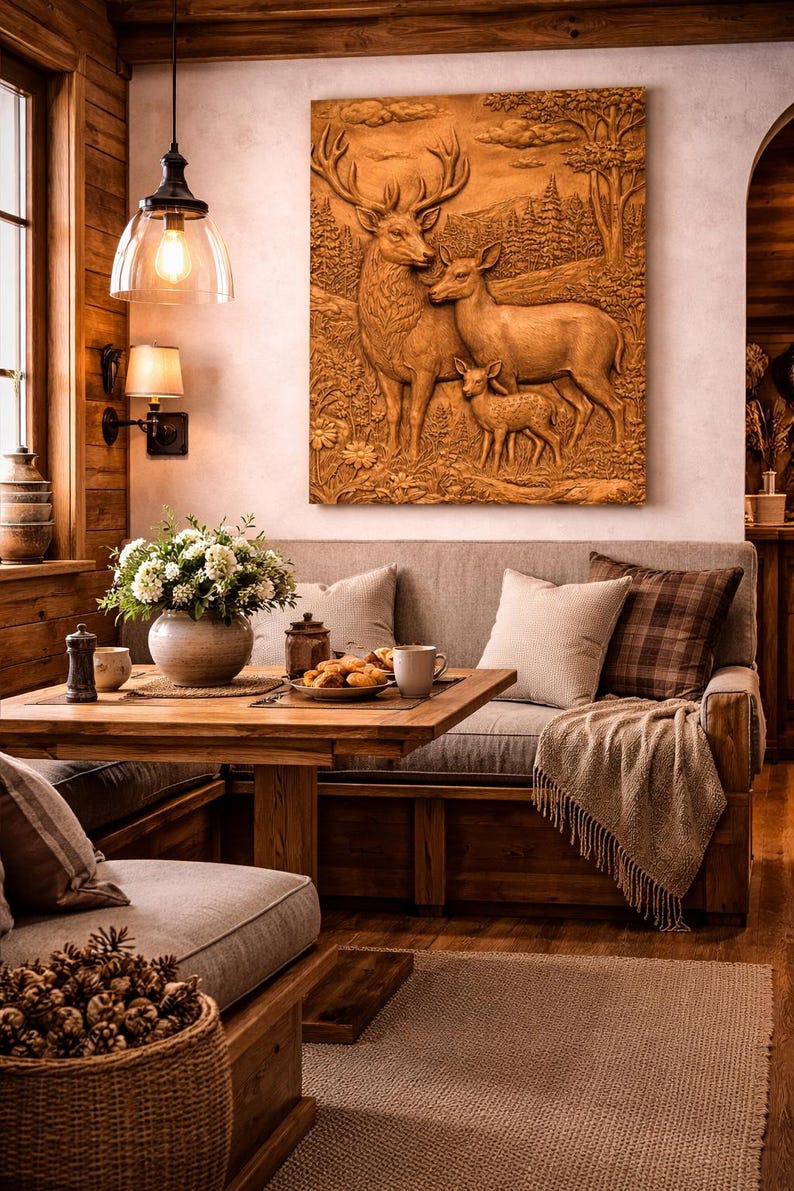 Deer Family Meadow 3D Relief STL File, Wildlife CNC Carving Model ...