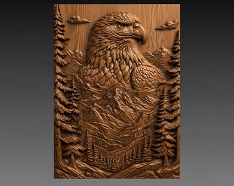 Bald Eagle Mountain Forest 3D Relief STL File, Wildlife CNC Carving Digital Download