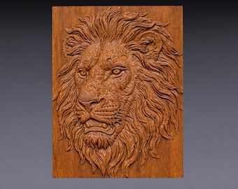 Male Lion Portrait 3D Relief STL File, Wildlife CNC Carving Model (Digital Download)
