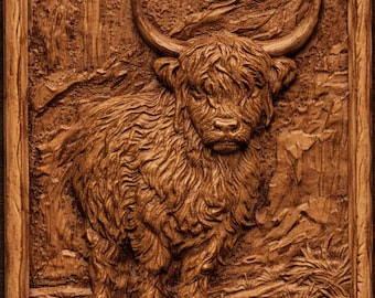Scotland Highland Cow 3D Relief STL File (Digital Download)