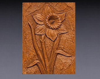 Daffodil Flower 3D Relief STL File, Floral CNC Carving Model (Digital Download)