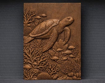 Underwater Sea Turtle Coral Reef 3D Relief STL File, CNC Carving Model (Digital Download)