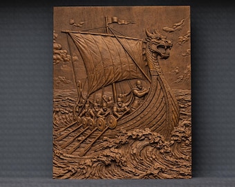 Viking Longboat 3D Relief STL File, Norse Ship CNC Carving Model (Digital Download)