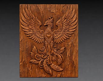 Phoenix Sacred Heart 3D Relief STL File, Flaming Heart CNC Carving Model (Digital Download)