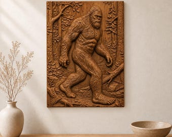 Bigfoot Sasquatch, Mythical Forest Creature 3D Relief STL File for CNC Wood Carving