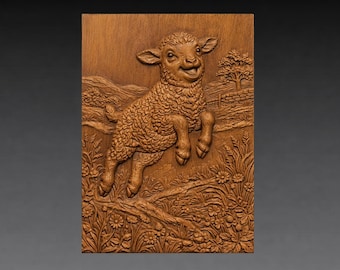 Jumping Lamb STL File, Happy Farm Meadow 3D Relief Carving Model (Digital Download)