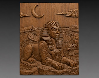 Ancient Egyptian Sphinx 3D Relief STL File, Crescent Moon CNC Carving Digital Download