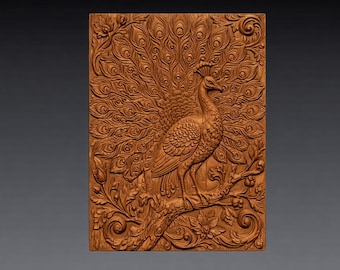 Pfau 3D Relief STL-Datei, Ziervogel Wandkunst (digitaler Download)