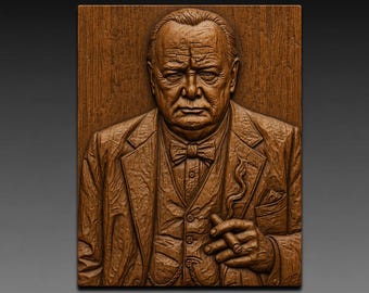 Winston Churchill WW2 Portrait 3D Relief STL File for CNC Wood Carving