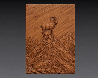 Bergziege Spitze 3D Relief STL-Datei, Wildtiere CNC Carving Wandplatte (digitaler Download)