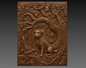 Jack Russell Autumn Trees 3D Relief STL File, Terrier Dog CNC Carving Digital Download