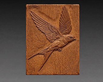 飛んでいるツバメの3DレリーフSTLファイル、ミニマルな鳥の壁掛けアートパネル（デジタルダウンロード）
