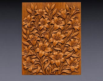 Lilly Flowers 3D Relief STL File, Floral CNC Carving Model (Digital Download)