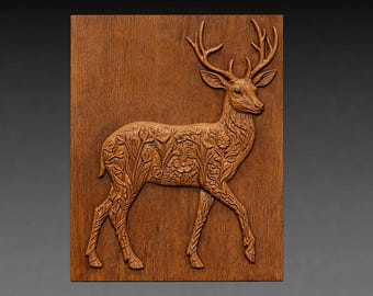 Deer Floral Relief STL File, Stag Wildlife Botanical Wall Art CNC Carving (Digital Download)