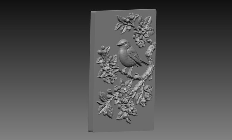Robin Cherry Blossom 3D Relief STL File, Spring Bird CNC Carving Model ...