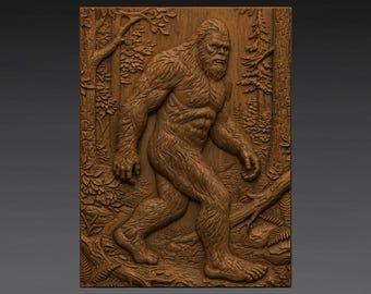 Bigfoot Sasquatch 3D Relief STL File, Mythical Creature CNC Carving Folklore Decor