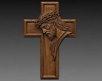 Jesus Christ Cross Relief 3D STL File, Religious Christian CNC Carving Digital Download