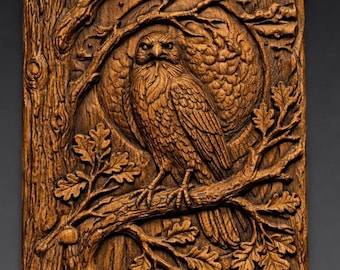 Gothic Raven Moon Relief STL File, CNC Carving Model, Dark Forest Wall Art Download