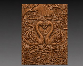 Swans Forming Heart on Pond 3D Relief STL File for CNC Wood Carving