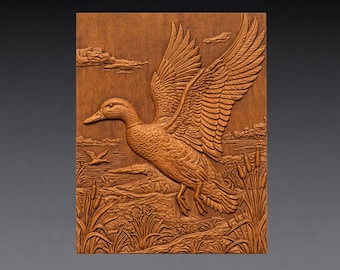 Flying Mallard Duck 3D Relief STL File, Waterfowl Wildlife CNC Carving Model  (Digital Download)