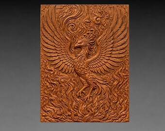 Phoenix Rising 3D Relief STL File, Mythical Bird Wall Panel CNC Carving (Digital Download)