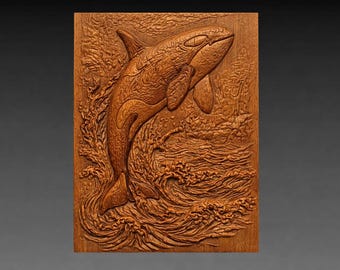 Jumping Killer Whale 3D Relief STL, Orca CNC Carving Model, Ocean Wildlife (Digital Download)