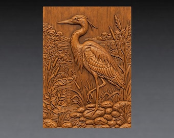 Crane Bird 3D Relief STL File, Pond animal wildlife CNC Carving Model (Digital Download)