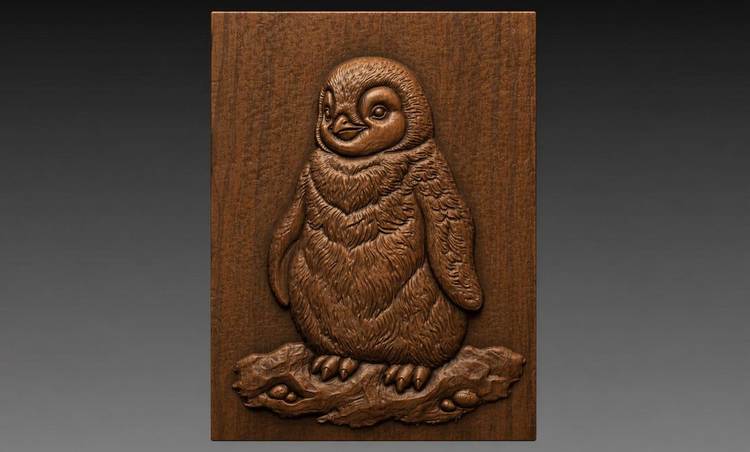 Relieved Penguin Baby Penguin 3D Relief STL File, Arctic Animal Wildlife CNC Carving ...