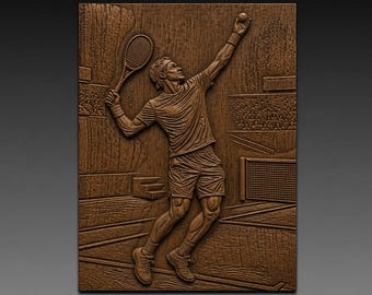 Tennis Player Serving on Court 3D Relief STL File for CNC Wood Carving