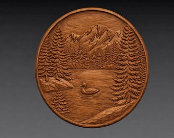 Entensee Berg 3D Relief STL Datei, Wildlife Wall Art Panel (Digitaler Download)