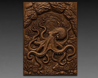 Underwater Octopus 3D Relief STL File for CNC Wood Carving
