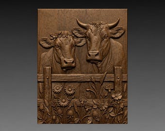 Two Cows Farm animals 3D Relief STL File, Farmhouse Ranch CNC Carving Digital Download