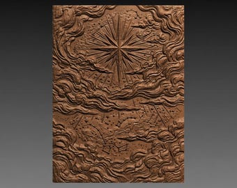 Archivo STL de relieve 3D de nubes de la Estrella Polar, descarga digital para tallado CNC de cielo nocturno