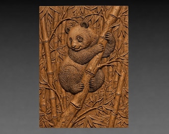 Panda Bamboo 3D Relief STL File, Asian Wildlife CNC Carving (Digital Download)