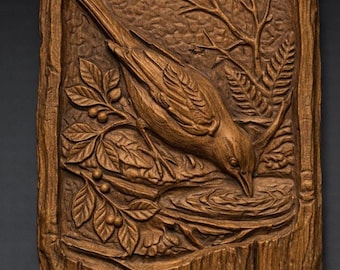 Robin Bird Drinking Water 3D Relief STL File (Digital Download)