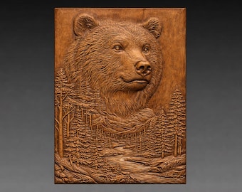Forest Bear Double Exposure STL File, Woodland Wildlife CNC Carving Model (Digital Download)